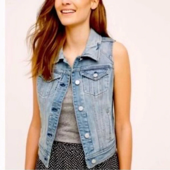 EUC Pilcro & the Letterpress denim button down sleeveless collared vest. XS - Picture 1 of 7